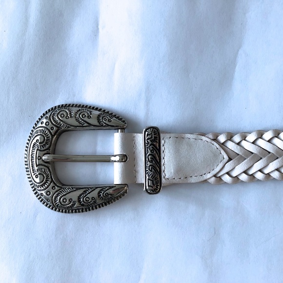 Milor  white leather woven belt western buckle M/L main image 2